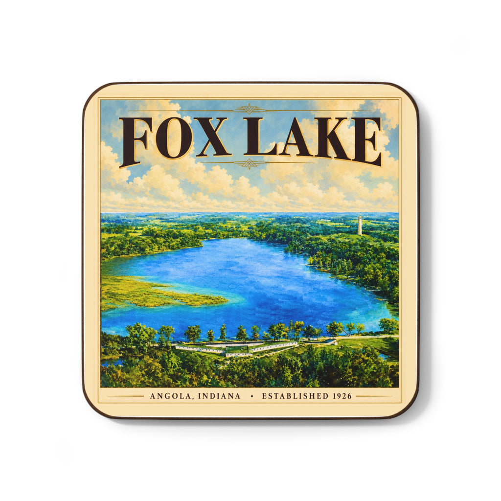 Fox Lake Scenic Coaster — Vintage Lakeview Hardboard Drink Coaster