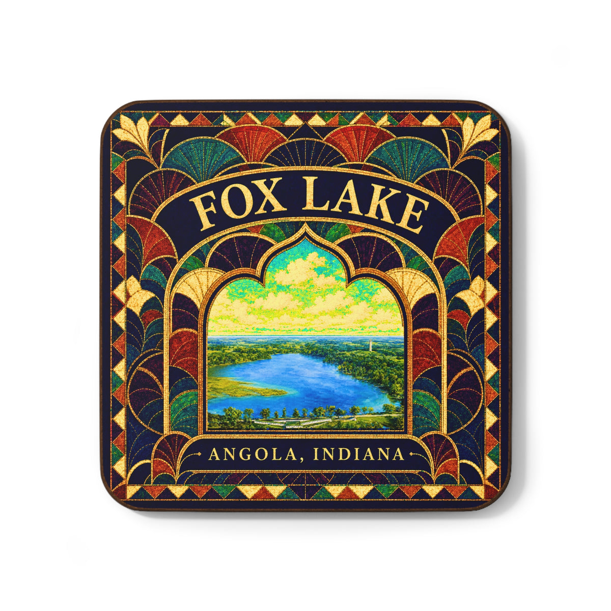 Fox Lake Coaster — Antique Lakeview Hardboard Drink Coaster