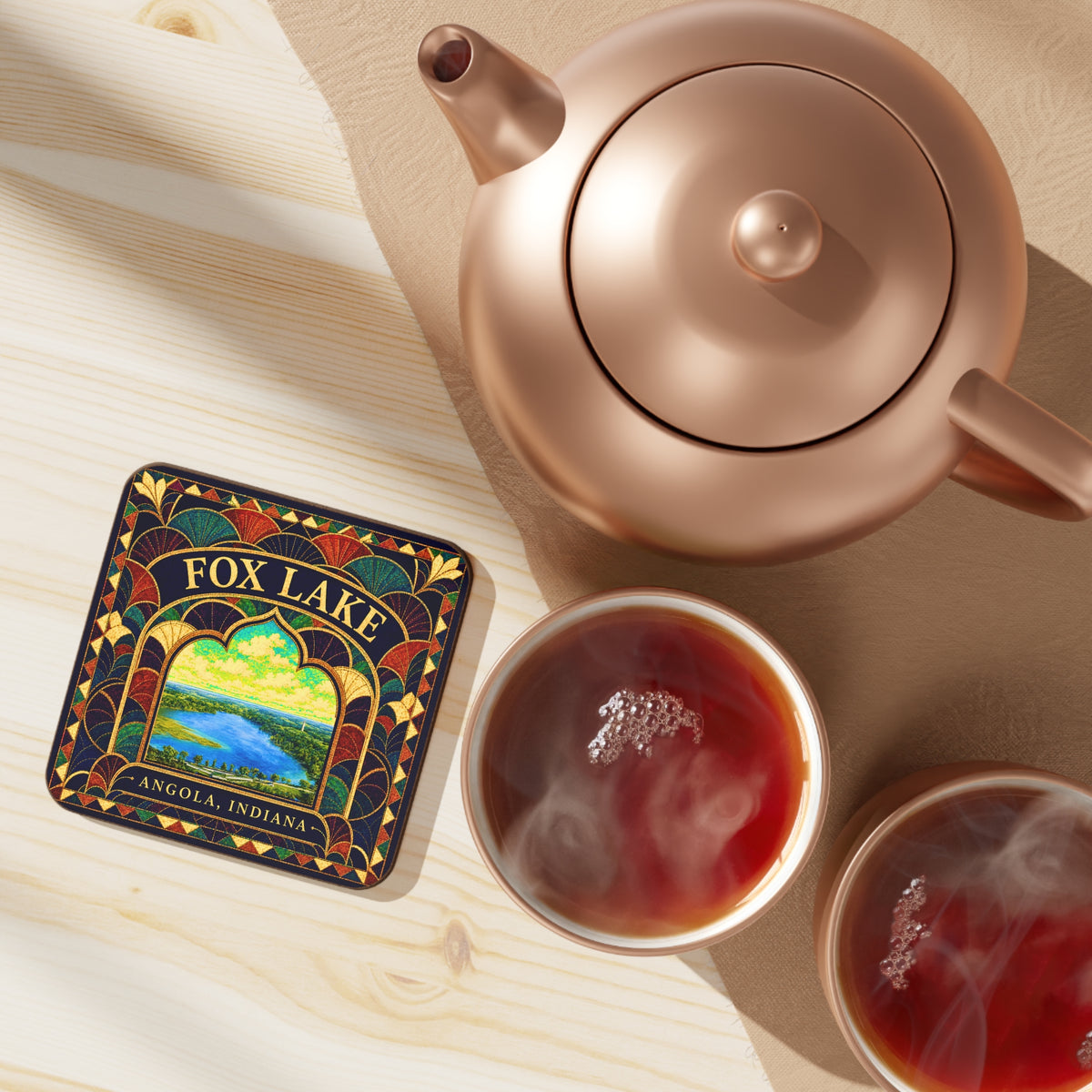 Fox Lake Coaster — Antique Lakeview Hardboard Drink Coaster