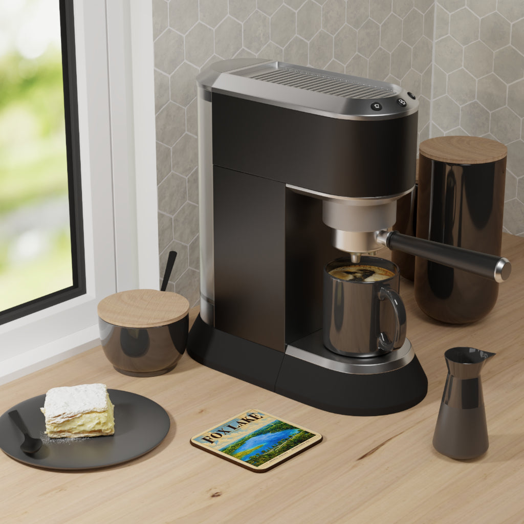 Fox Lake Scenic Coaster — Vintage Lakeview Hardboard Drink Coaster