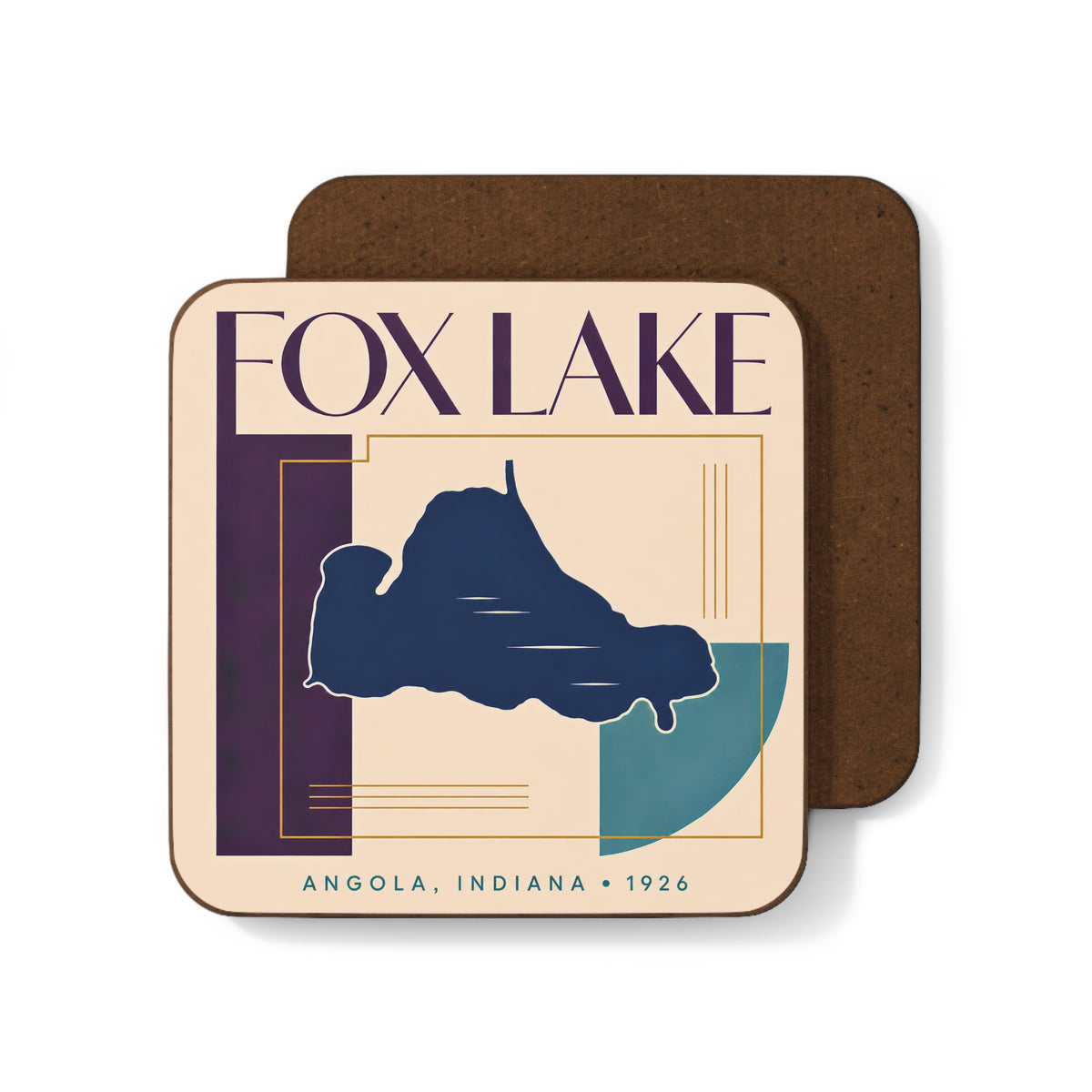 Fox Lake Coaster — Retro Lake Hardboard Drink Coaster