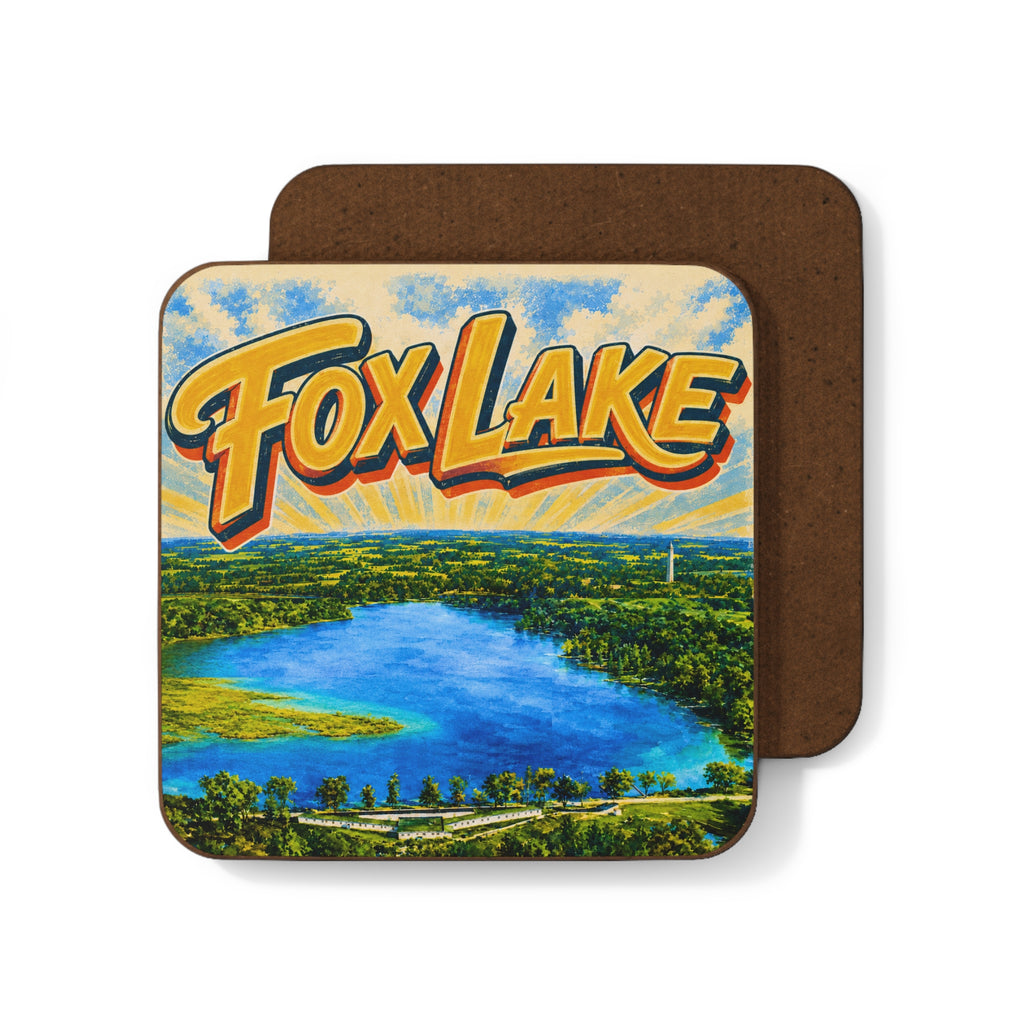 Fox Lake Coaster — Festive Lakeview Hardboard Drink Coaster