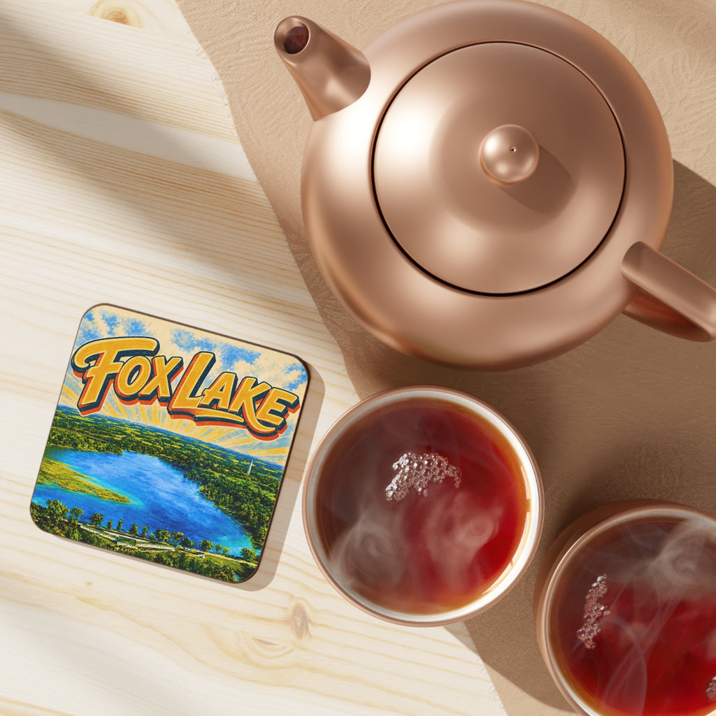 Fox Lake Coaster — Festive Lakeview Hardboard Drink Coaster