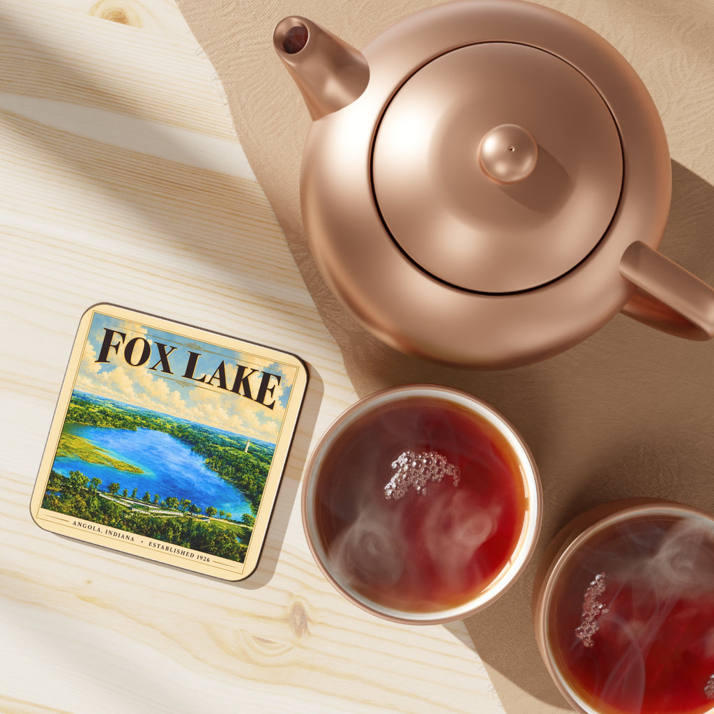 Fox Lake Scenic Coaster — Vintage Lakeview Hardboard Drink Coaster
