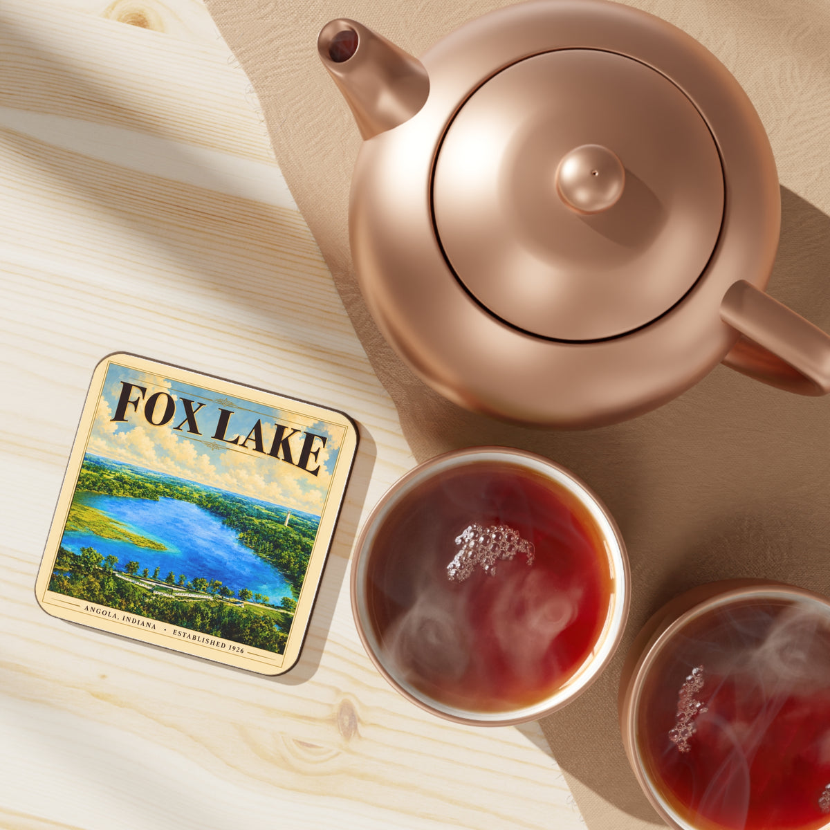 Fox Lake Scenic Coaster — Vintage Lakeview Hardboard Drink Coaster