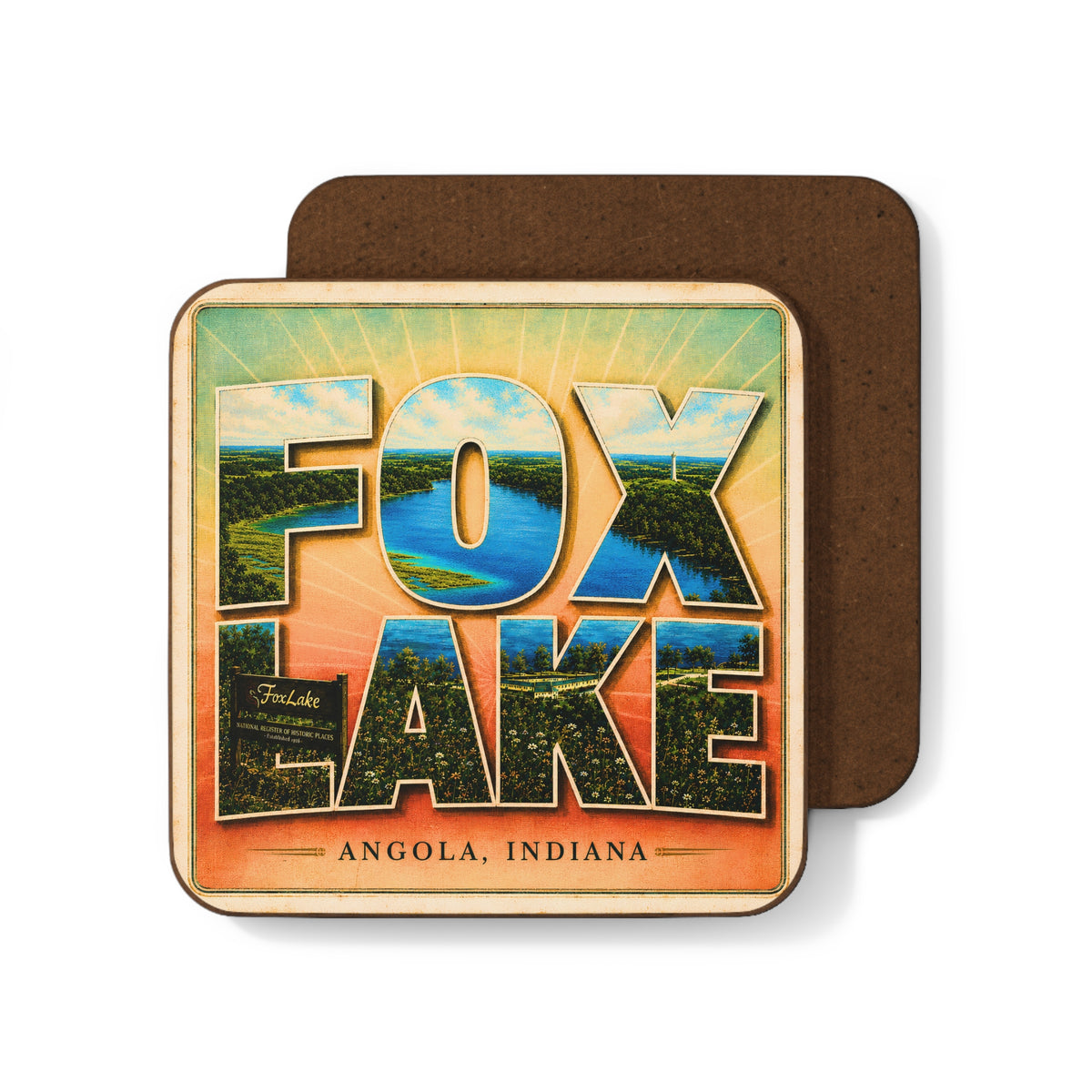 Fox Lake Coaster — Lakeview Letters Hardboard Drink Coaster