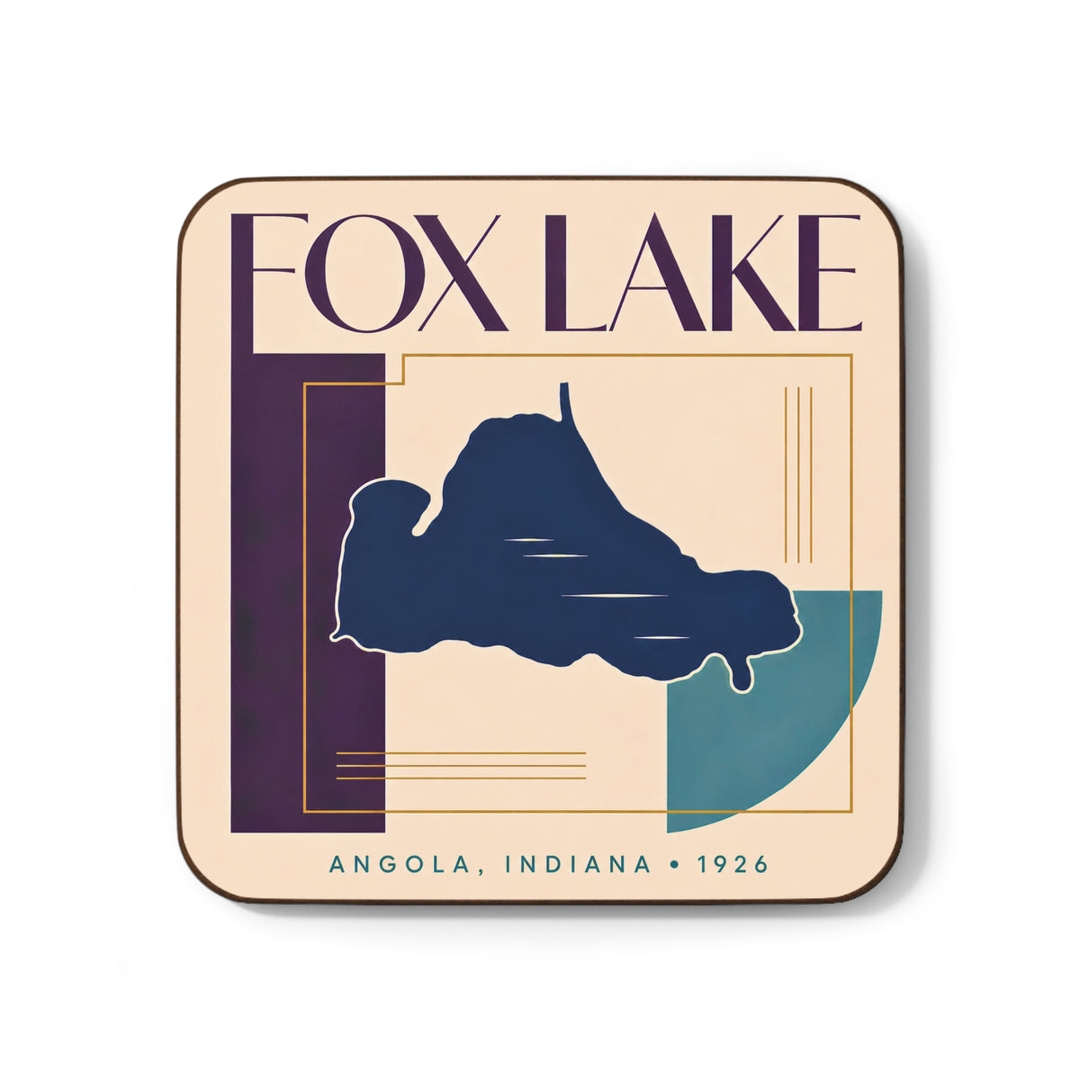Fox Lake Coaster — Retro Lake Hardboard Drink Coaster