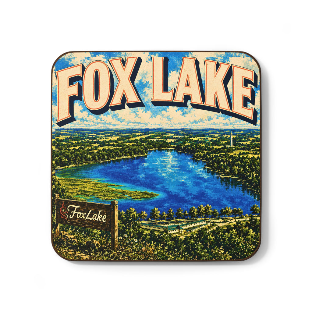 Fox Lake Coaster — Vibrant Lakeview Hardboard Drink Coaster