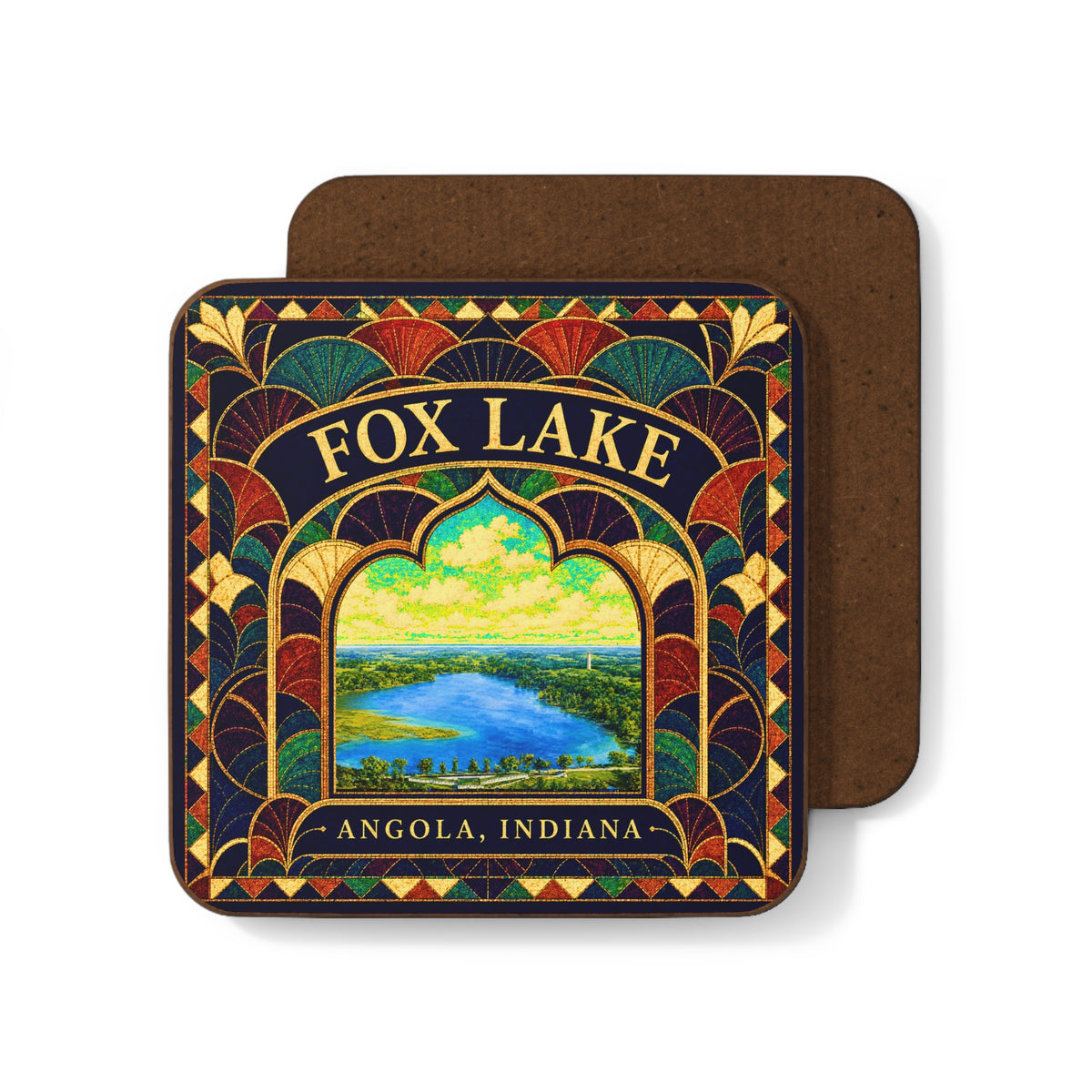 Fox Lake Coaster — Antique Lakeview Hardboard Drink Coaster
