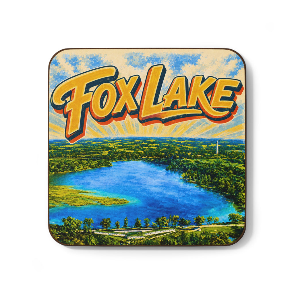 Fox Lake Coaster — Festive Lakeview Hardboard Drink Coaster